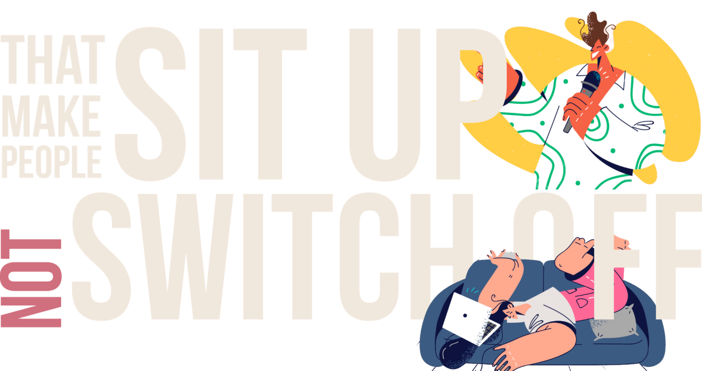 Text encouraging people to sit up and stay engaged, with a simple graphic. "Slides that make people sit up not switch off"