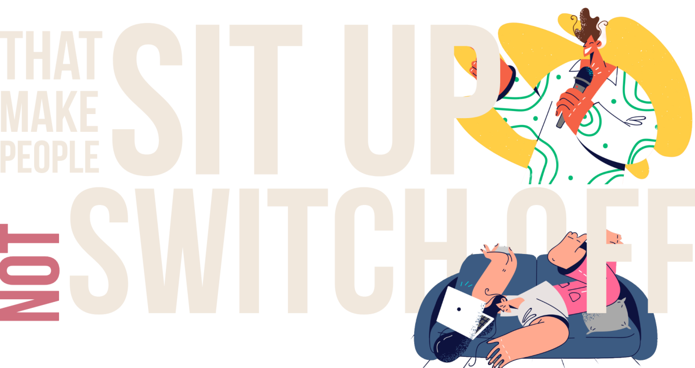Text encouraging people to sit up and stay engaged, with a simple graphic. "Slides that make people sit up not switch off"