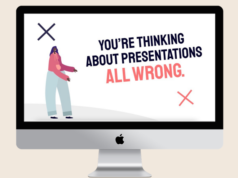 Person gesturing beside text: "You're thinking about presentations all wrong."