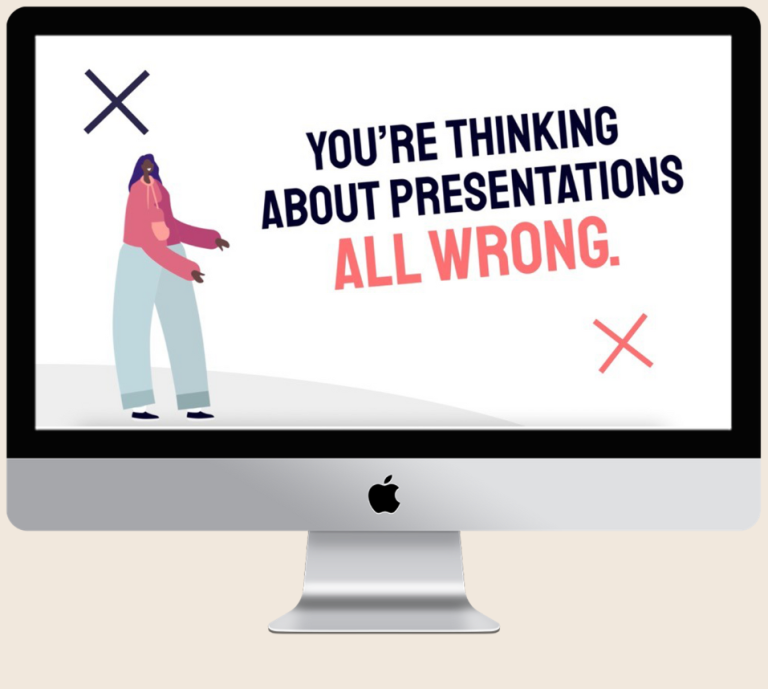 Person gesturing beside text: "You're thinking about presentations all wrong."