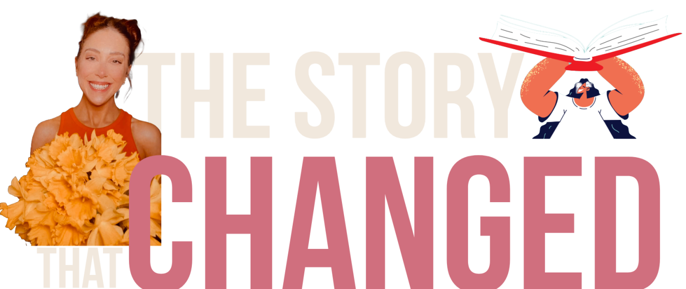 lolly Text reads: "The story that changed" with a woman and a book alongside a pile of papers.